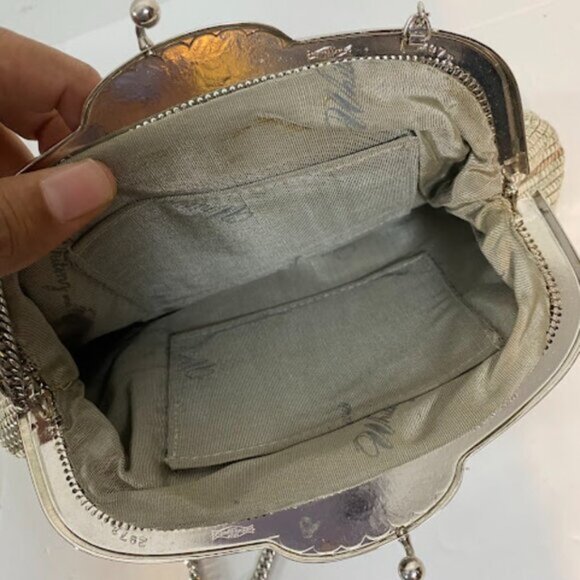 Vintage Mesh Silver Women's Evening Bag Shoulder Purse Small - Picture 5 of 6